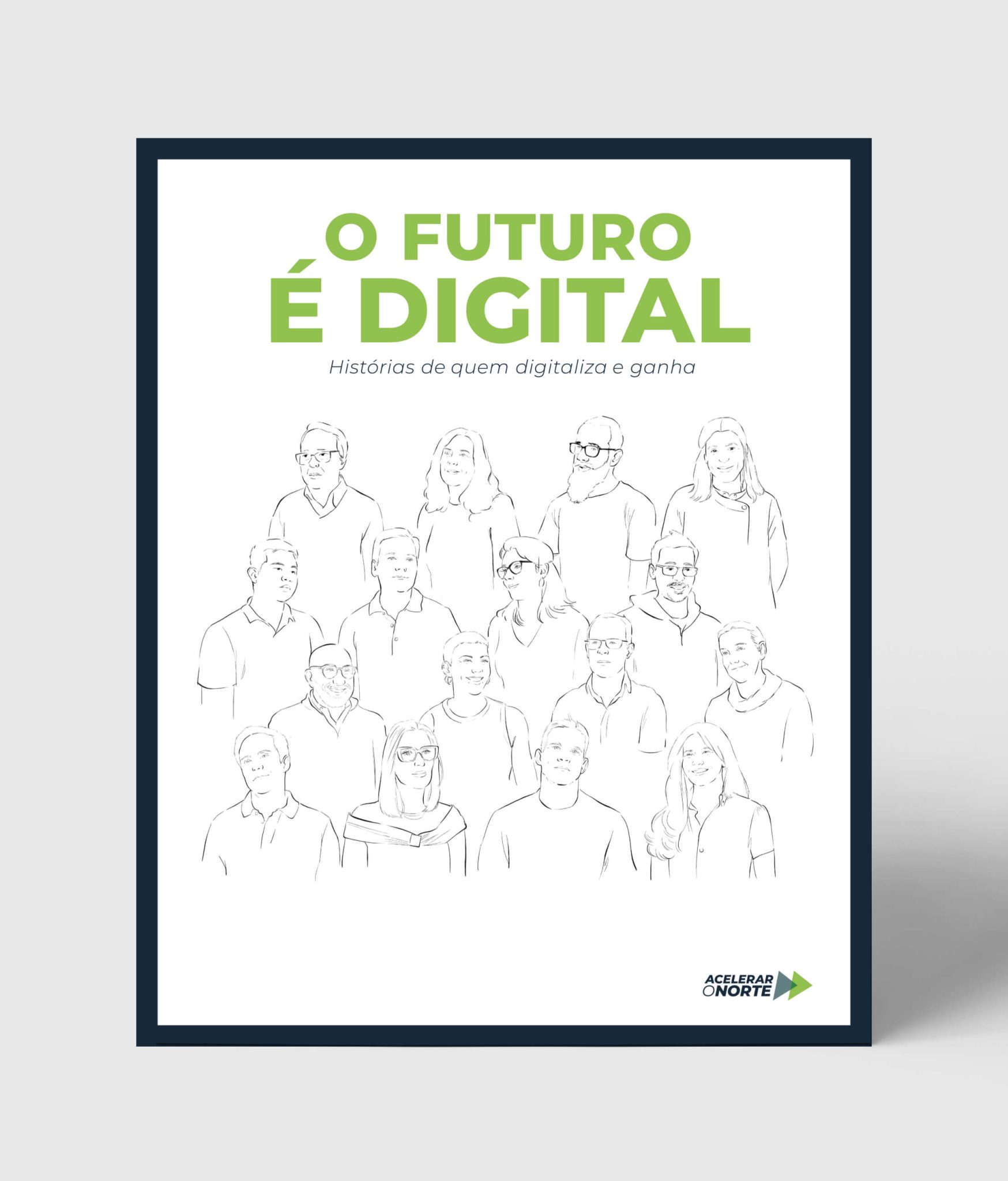 Capa do livro O Futuro é Digital com desenho de contorno de pessoas e letras a verde.